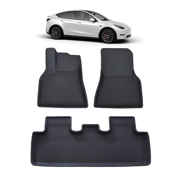 Tesla Model 3/Y Full Coverage Leather Floor Mats, All-Weather & Waterproof  Liners